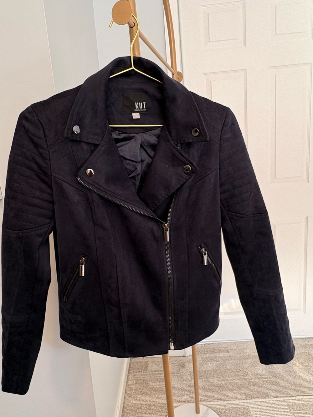 Kut from the Kloth Black Suede Asymmetrical Moto Jacket